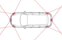 Diagram of a car with sensor lines